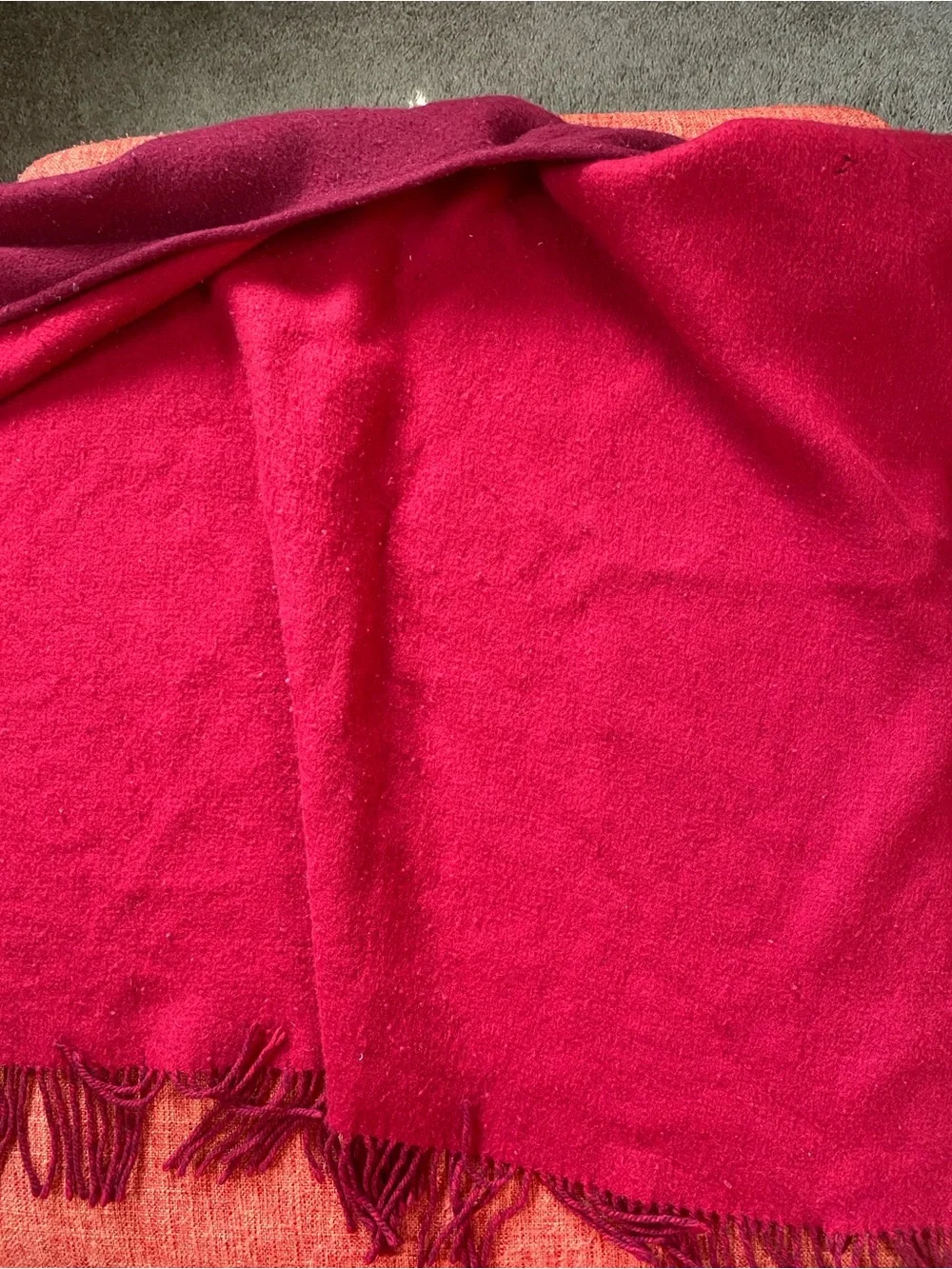 Neiman Marcus Red Burgundy Merino Wool Poncho Shawl Wrap